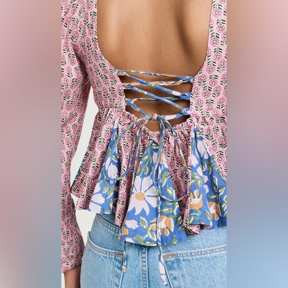 ALIX OF BOHEMIA Caroline Aster Multi-Floral Empire-Waist Crop Top . - Picture 4 of 10